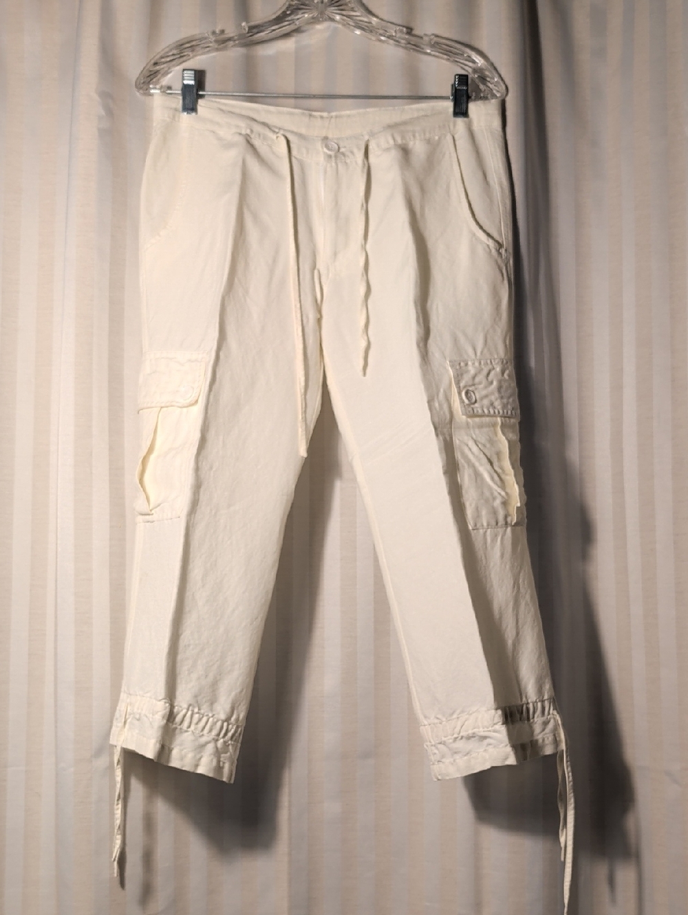 Women’s Cream Cargo Capri Pants with Drawstring Waist